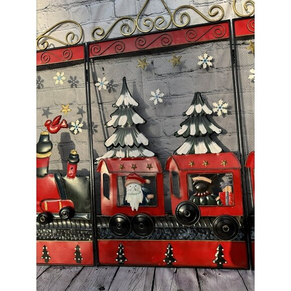 Vintage Foldable 3D Metal Fireplace Hand Painted Screen - Picture 4 of 14
